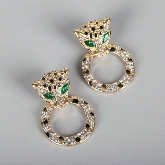 leopard Rhinestone cuff earring chic elegant trendy luxury - Picture 2 of 2